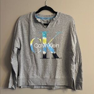 Calvin Klein Gray Crewneck Sweater with Blue Accents
